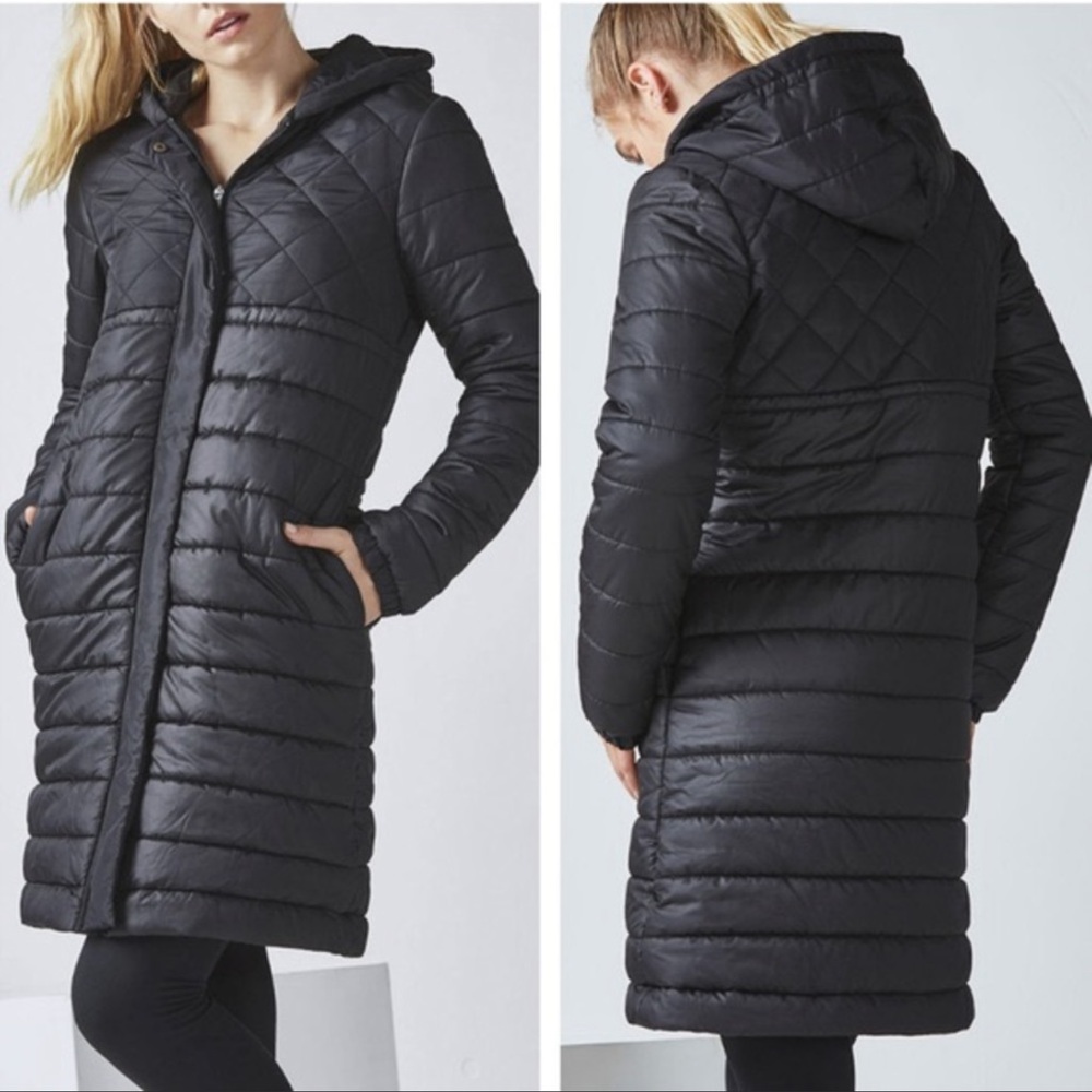 Fabletics Long puffer Coat/Jacket w/ hood - Black XS